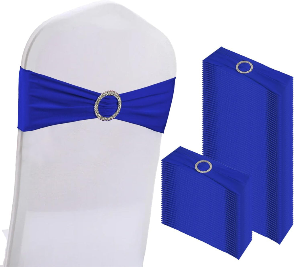 WJWHQ Spandex Stretch Chair Sashes - 100PCS Elastic Covers with Buckle Slider for Weddings & Events | Royal Blue