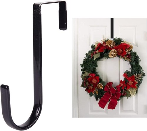 Black Wreath Hanger - Durable Metal Over-The-Door Hook for Christmas Decorations