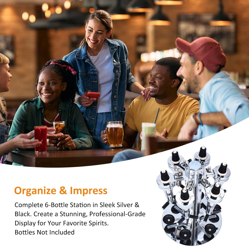 Liquor Dispenser, Alcohol Bar Rotating Liquor Holder Stainless Steel 6 Bottle Professional Revolving Liquor Dispenser