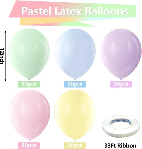 Bezente Pastel Balloons - 100 Pack 12-Inch Round Latex Balloons for Easter & Birthday Celebrations
