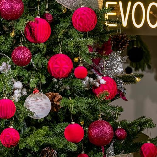 Fuchsia Pink Velvet Christmas Ornaments Set - 36pcs Shatterproof Xmas Decorations with 5 Styles & 3 Sizes