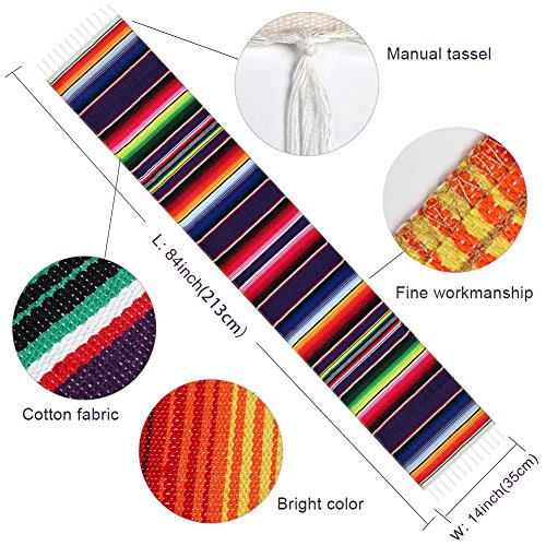 Purple Mexican Serape Table Runner 14x84 Inch for Parties Wedding Outdoor Decor