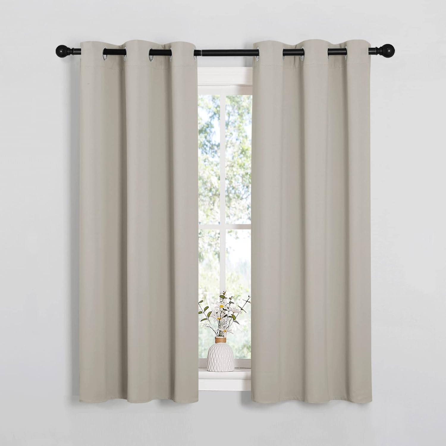 NICETOWN Room Darkening Curtains - Thermal Insulated Grommet Draperies for Bedroom | Natural, 2 Panels (W34 x L54)