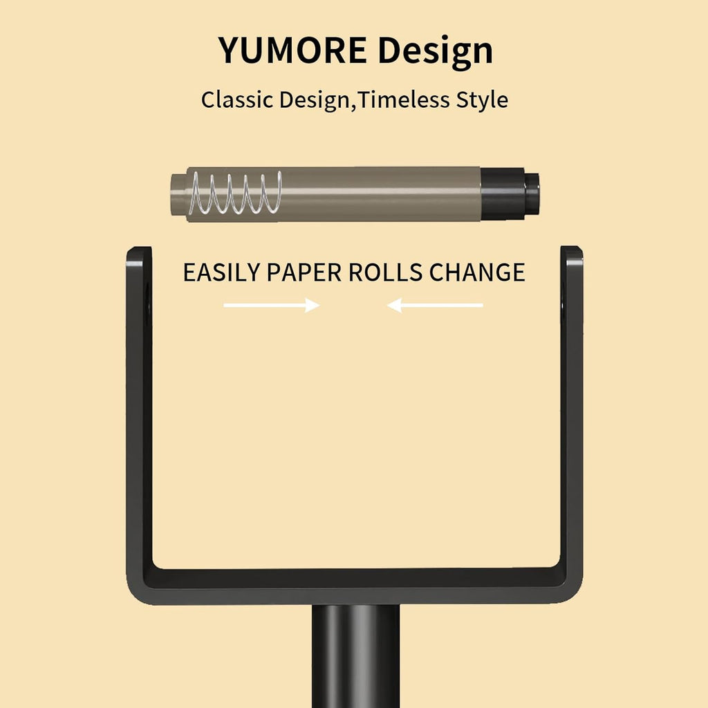 YUMORE Heavy Duty Toilet Paper Holder Stand - Extra-Weighted Base, Stainless Steel, Matte Black