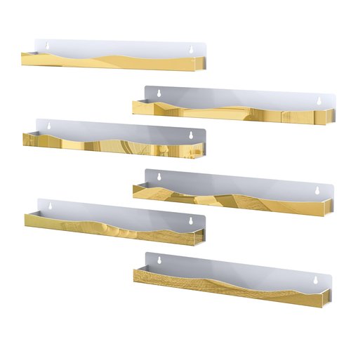 6 Pack Nail Polish Wall Rack Mirror Gold Acrylic Wall Mount Ledges with Stopper 15 Inch Kids Bookshelf Tattoo Ink Essential Oils Figurine Display Shelves Spice Rack for Salons Retailers Home