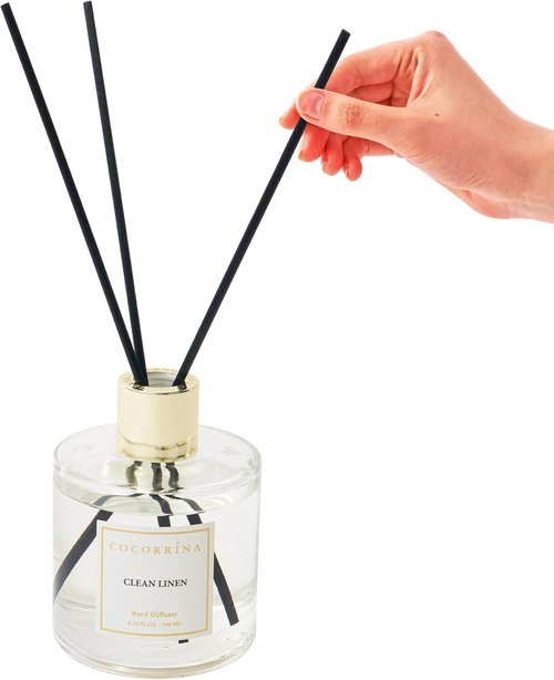 Cocorrína Flower Reed Diffuser - Clean Linen 6.7oz Scented Home Fragrance with Sticks | Elegant Bathroom Decor