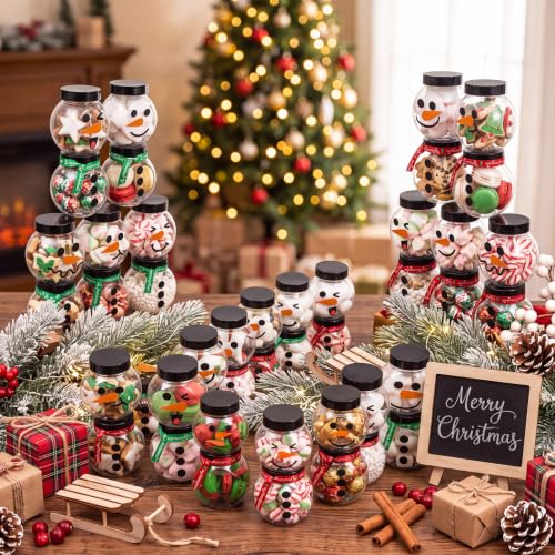 Christmas Snowman Candy Jars Set of 24 with Two Color Ribbons