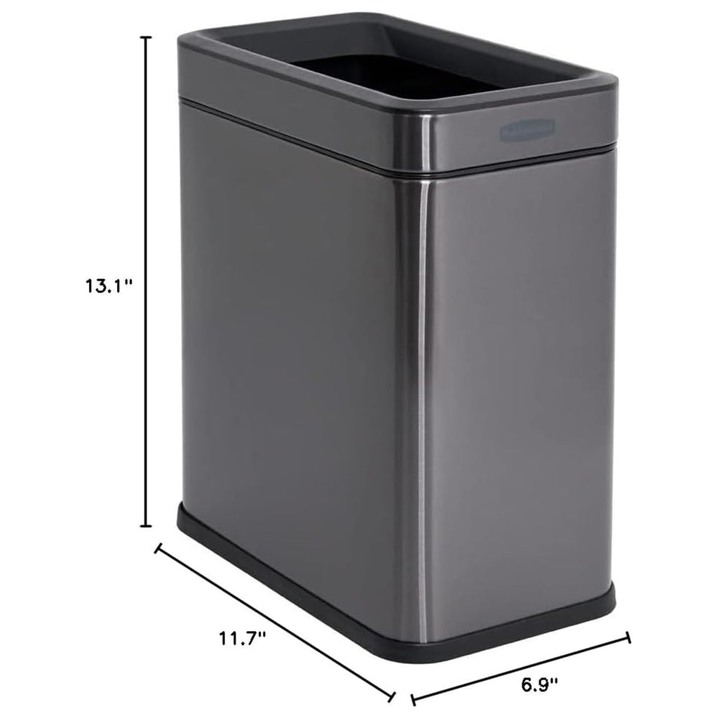 Rubbermaid 2.6-Gallon Charcoal Stainless Steel Wastebasket, Slim Space-Saving Design, Ideal for Home/Office/Bathroom