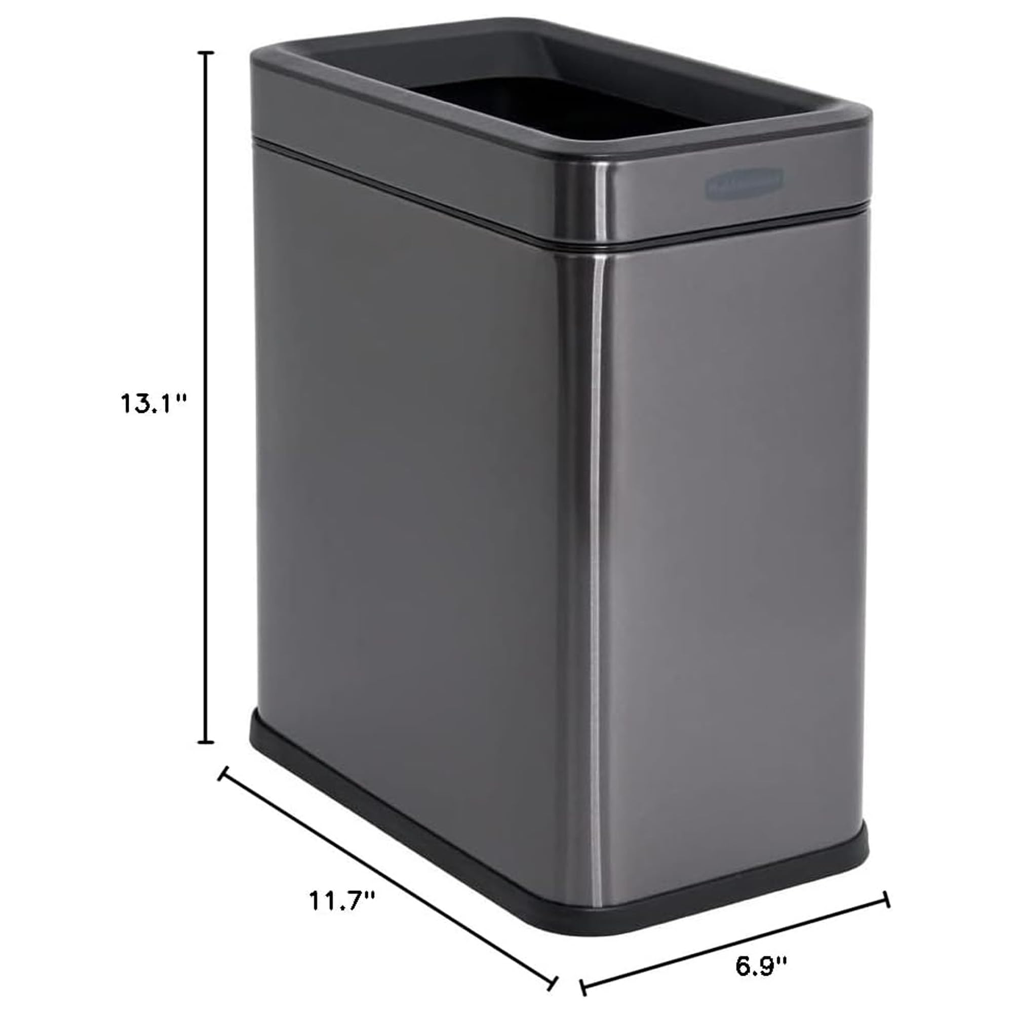 Rubbermaid 2.6-Gallon Charcoal Stainless Steel Wastebasket, Slim Space-Saving Design, Ideal for Home/Office/Bathroom