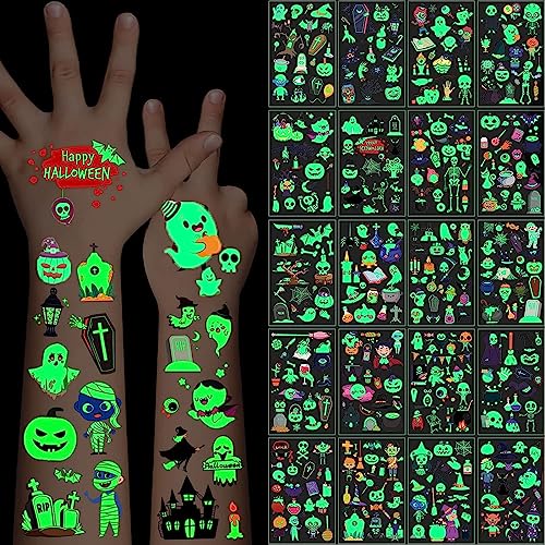 Felico Glow in the Dark Halloween Temporary Tattoos for Kids, 360 Pcs