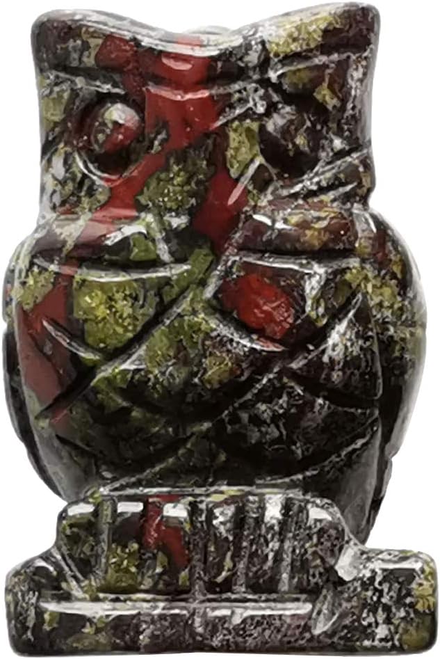 Regine Switzerland Dragon Bloodstone Owl Statue - Healing Reiki Pocket Stone Figurine Decor