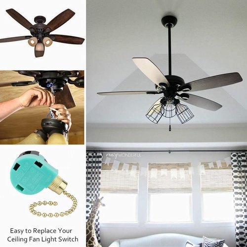 Zing Ear Antique Brass Ceiling Fan Switch 3 Speed 4 Wire Pull Chain Zipper Switch Control ZE-268S6 Replace 3 Speed Control Switch Ceiling Fans, Lamps, Wall Lamps, Cabinet Lights (1)