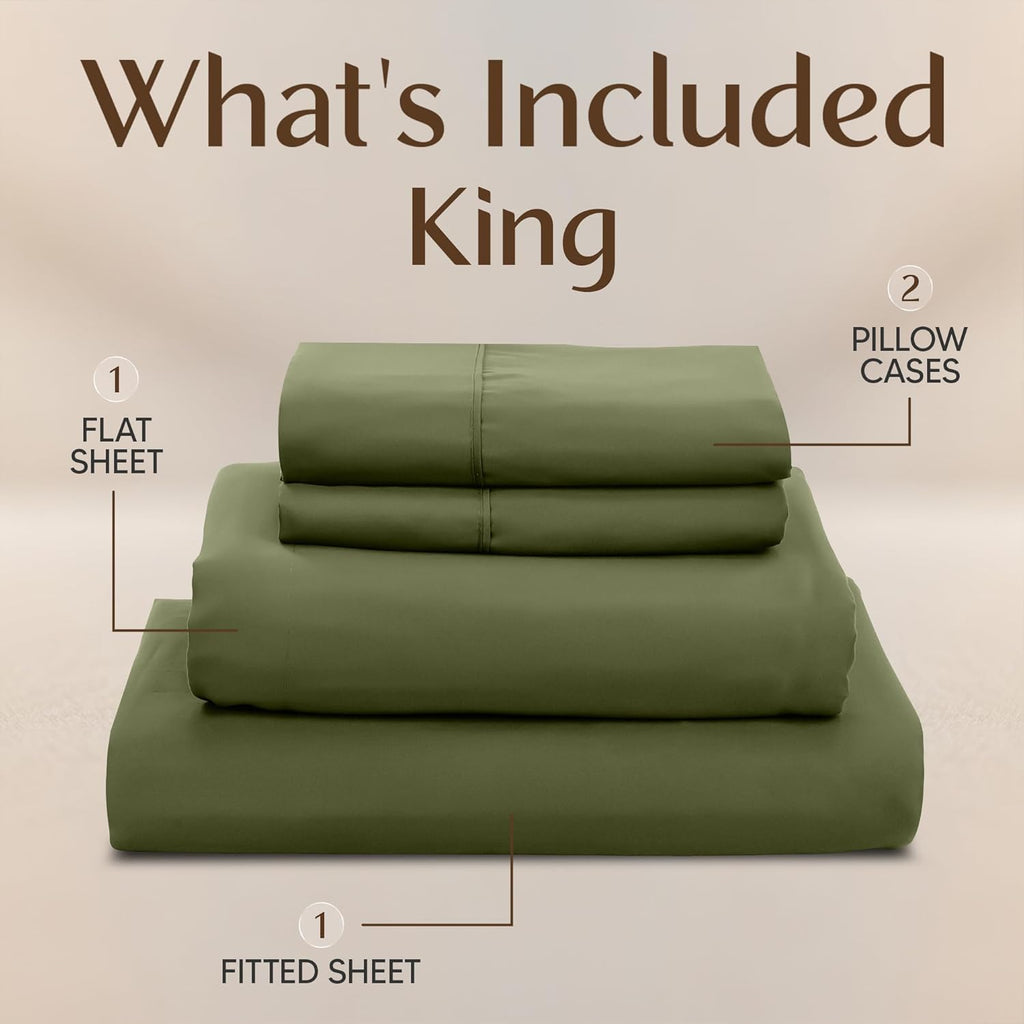 Utopia Bedding King Size Sheet Set - Soft, Breathable Microfiber | 4-Piece in Olive, Oeko-Tex Certified
