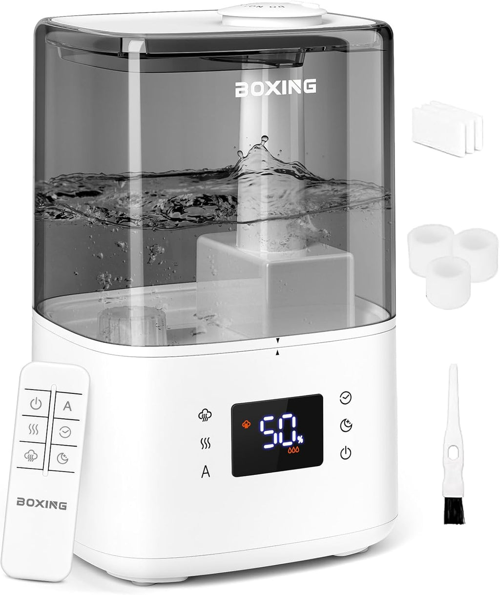 BOXING Ultrasonic Humidifier - 4.5L Warm & Cool Mist Essential Oil Diffuser with Remote | Quiet Sleep Mode, Auto Shut-Off, 45H Runtime