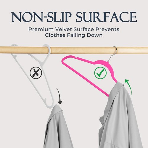 HOUSE DAY Velvet Hangers - 60 Pack Rosy Red Non-Slip Heavy Duty Suit Hangers | Space-Saving Design with 360° Rotating Hook