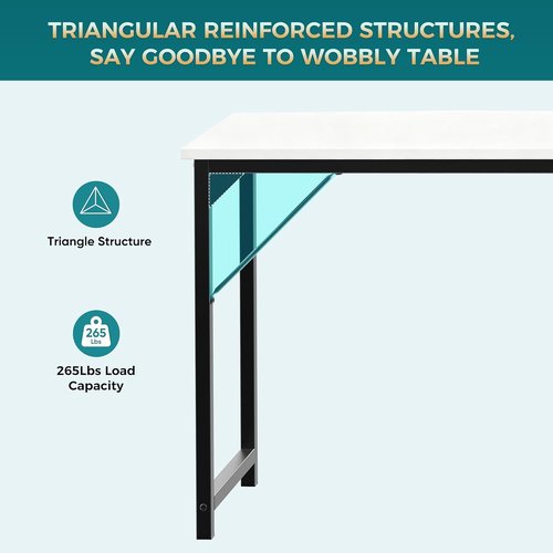 DUMOS 63-Inch Computer Desk - Modern Home Office Study Table with Triangular Reinforcement | White Wood Finish