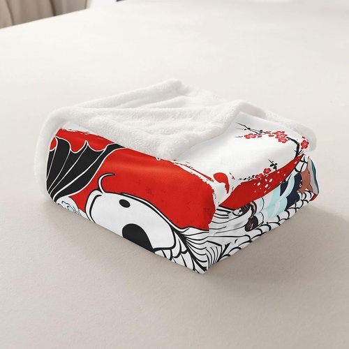 Homewish Japanese Ukiyoe Fish Throw Koi Toddler Fleece Blanket Kids Boys Adult Girls Japanese-Style Koi Animal Oriental Bedroom Decor
