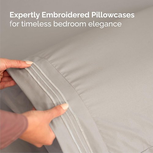 Cal King Size 4-Piece Sheet Set - Comfy Cooling Bed Sheets | Luxury Hotel Quality - Soft, Wrinkle-Free - Light Grey