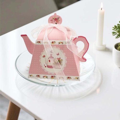 GRSECPO 12 Pack Elegant Floral Tea Party Favor Boxes (Manual fold, 3.3"x3.3"x4.1"), Table Decor, Wedding, Tea Party Treat Bags for Candy, Cookies, Small Gifts