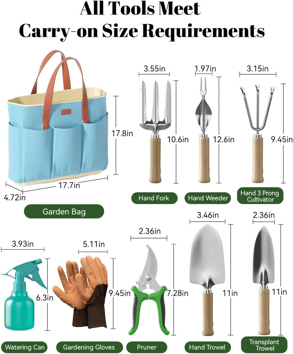 VerdantVibes 9-Piece Gardening Tool Set - Heavy-Duty Tools with Ergonomic Grips & Rust-Resistant Design | Perfect Gift for Gardeners