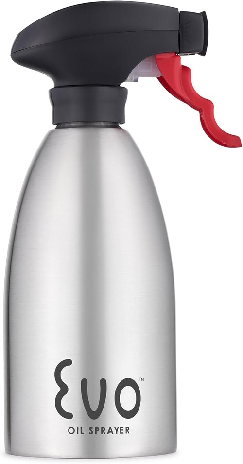 Evo Oil Sprayer - 18/8 Stainless Steel Non-Aerosol for Olive & Cooking Oils | 16-Ounce Capacity, Silver