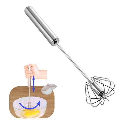 Mzrnfcyk Stainless Steel Semi Automatic Whisk Egg Beater Whizzy Whisk, Hand Push Blender Kitchen Mixer Wisking Tool for Blending Cooking Gadgets(10in)
