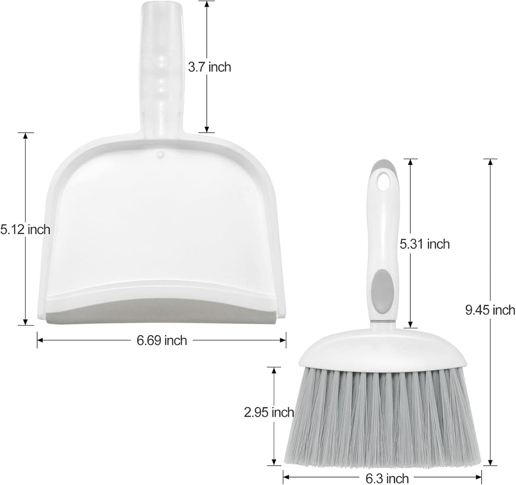 NACENA Mini Dust Pan and Brush Set - Compact Cleaning Tool for Home, Drawers & Sofas | White & Gray