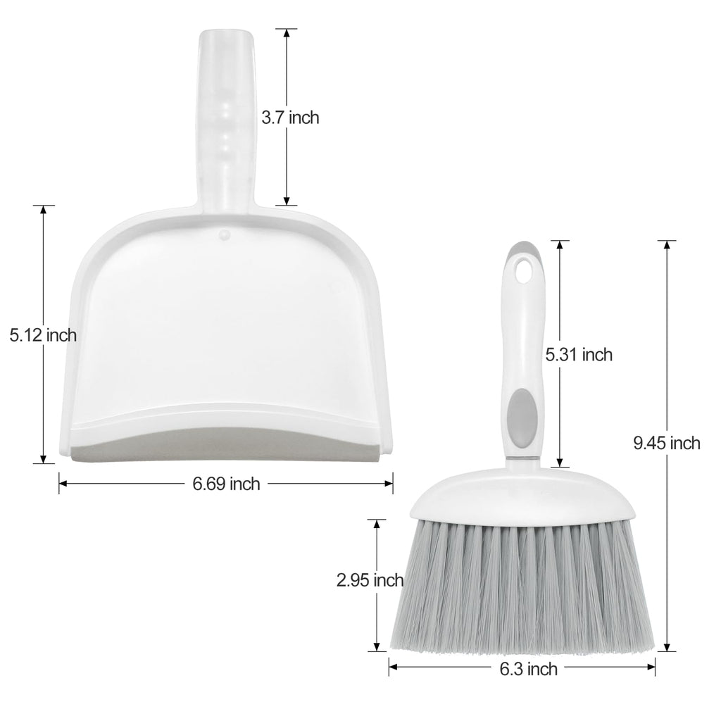 NACENA Small Dust Pan and Brush Set, Mini Broom and Dustpan Set Small Hand Broom and Brush Combo Dust Pan with Teeth for Home Cleaning Drawers Desktop Sofas and Outdoor, White & Gray