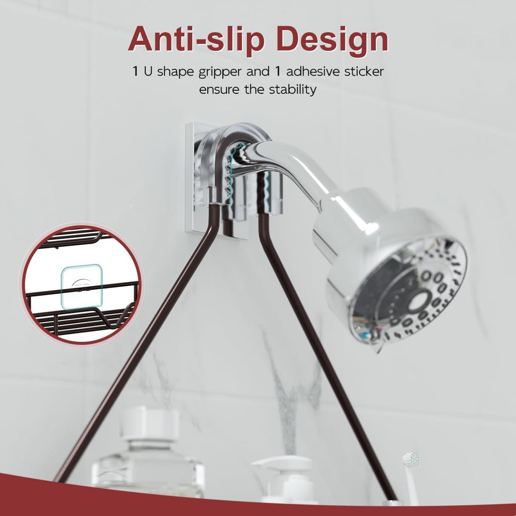 TreeLen Shower Caddy - Over Shower Head Bathroom Organizer with 4 Hooks for Shampoo - Bronze Finish