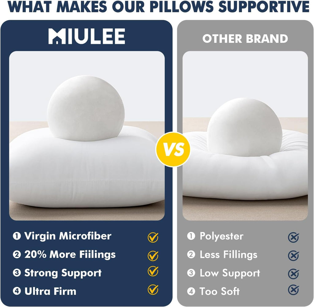 MIULEE Throw Pillow Inserts - Pack of 2, 12x24 Inch, 100% Virgin Fiber Filling for Bed & Couch