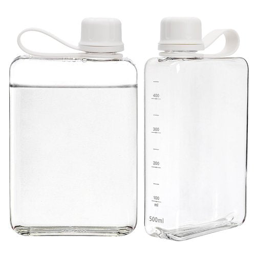ZAVOOS 2 Pack Portable Flat Water Bottle, 17 Oz BPA Free Plastic Drinking Bottles for Travel, Leakproof Slim Flask for Outdoor Sports Fitness Camping, Fits Purse Pocket