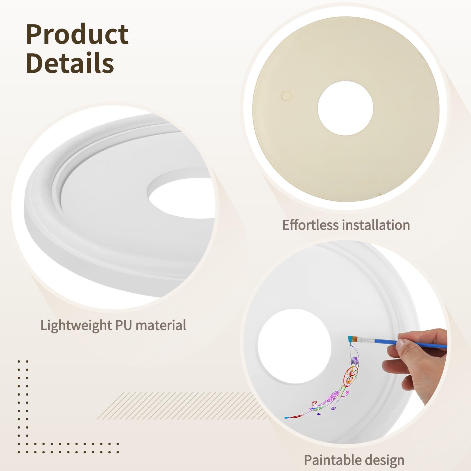 2 Pcs 13 in White PU Ceiling Medallion for Light Fixtures, Retro Lamp Panel, Easy to Install, Decorative Light Cover Plate for Chandeliers, Ceiling Fans