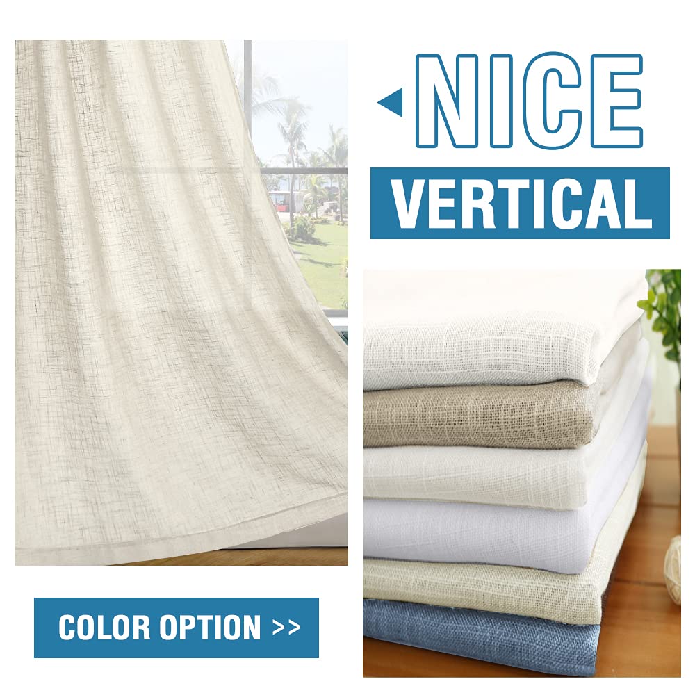 H.VERSAILTEX Linen Curtains 84 Inches Long for Living Room and Bedroom - Natural Linen Blended, Light Filtering, Rod Pocket, Burlap Textured, 2 Panel Sets, Angora