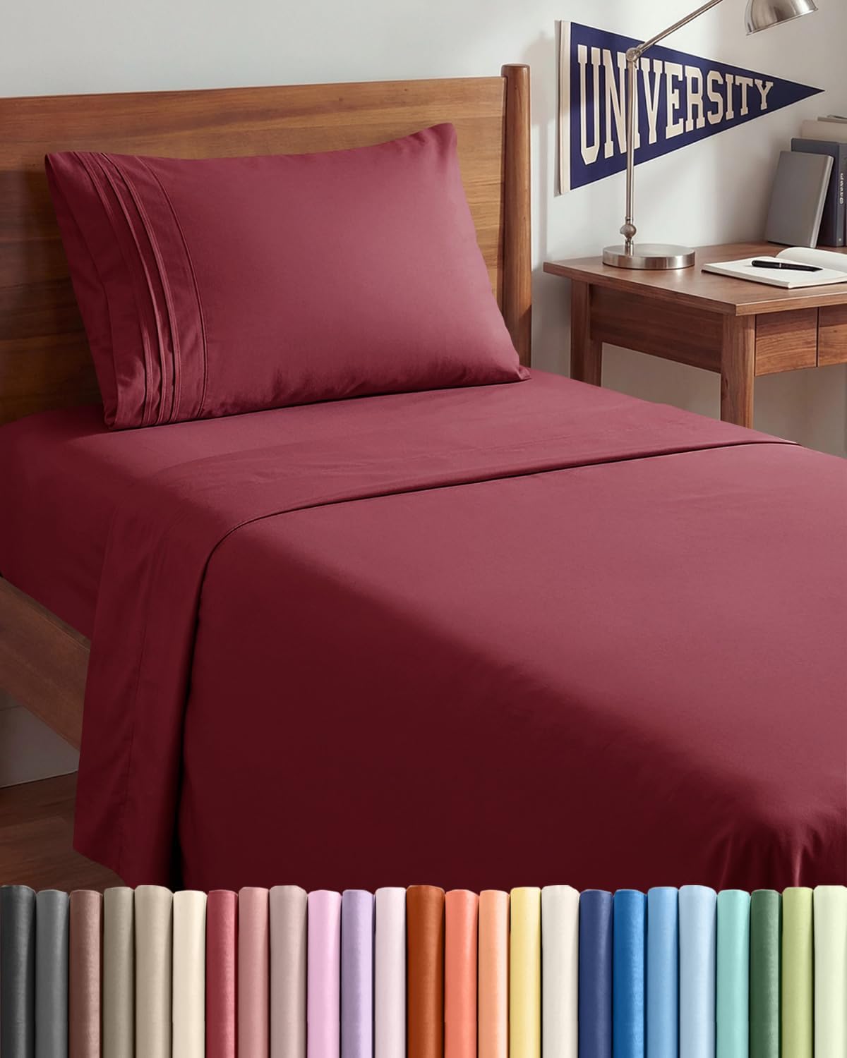 Skiennix Twin XL Sheet Set - Comfy, Breathable & Cooling Bedding - Deep Pocket, Soft, Wrinkle-Free - Burgundy