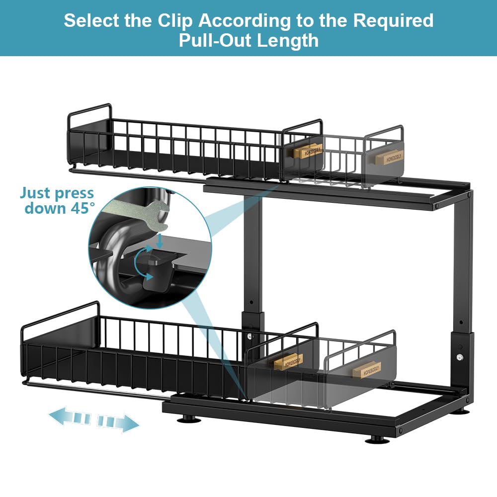 Under Sink Organizer Kitchen, 2 Tier Under Sink Organizers and Storage, Pull out Cabinet Organizer Shelf, Metal Drawer for Kitchen Bathroom Pantry Cabinet Closet Organization Rack, Black, 1 Pack