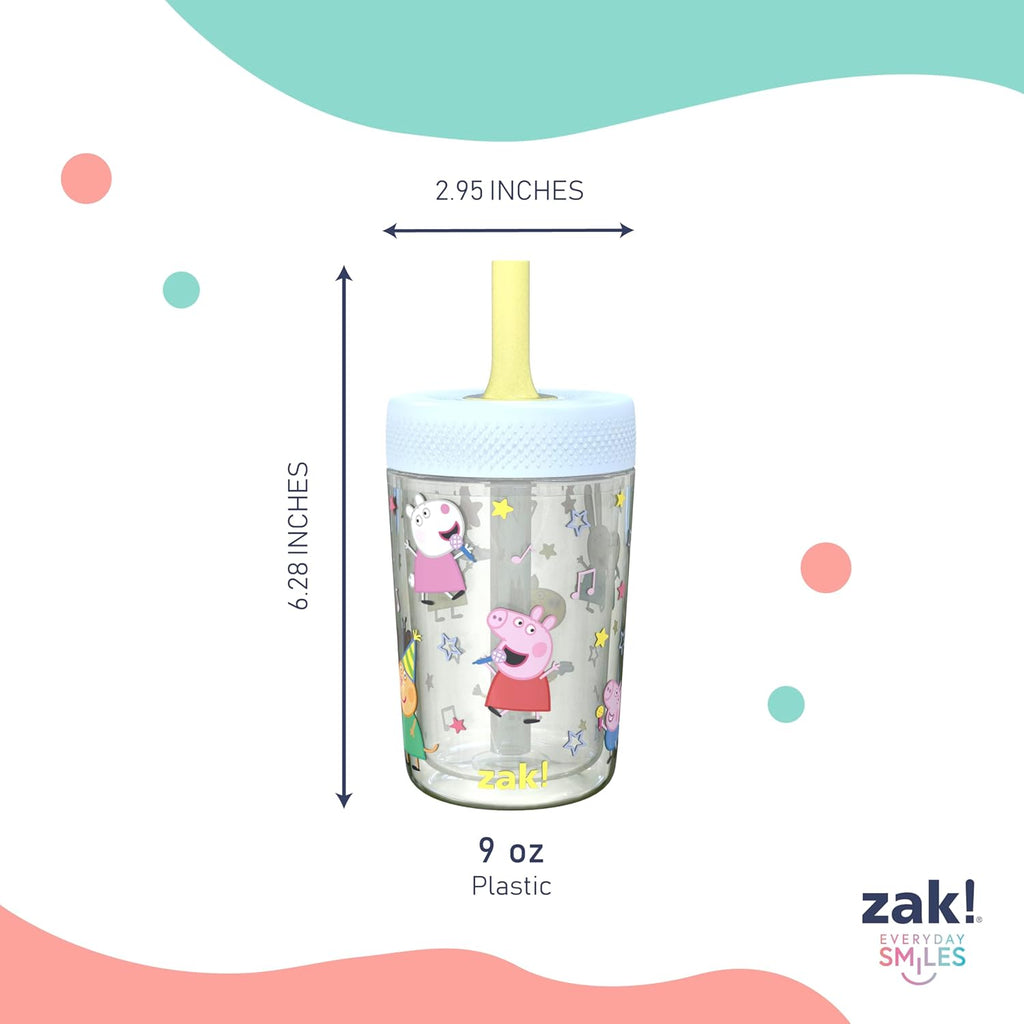Zak Designs Peppa Pig Toddler Tumblers - 9oz Double Wall Leak-Proof Sippy Cups, 2-Pack for Kids