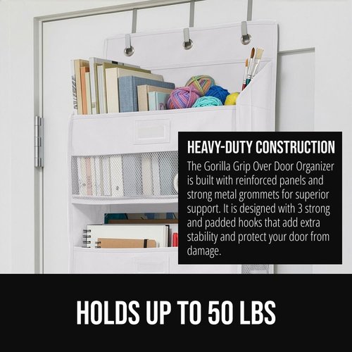 GORILLA GRIP Over The Door Organizer - 5 Deep Shelves for 50lbs Storage | 58x15 Inches, White