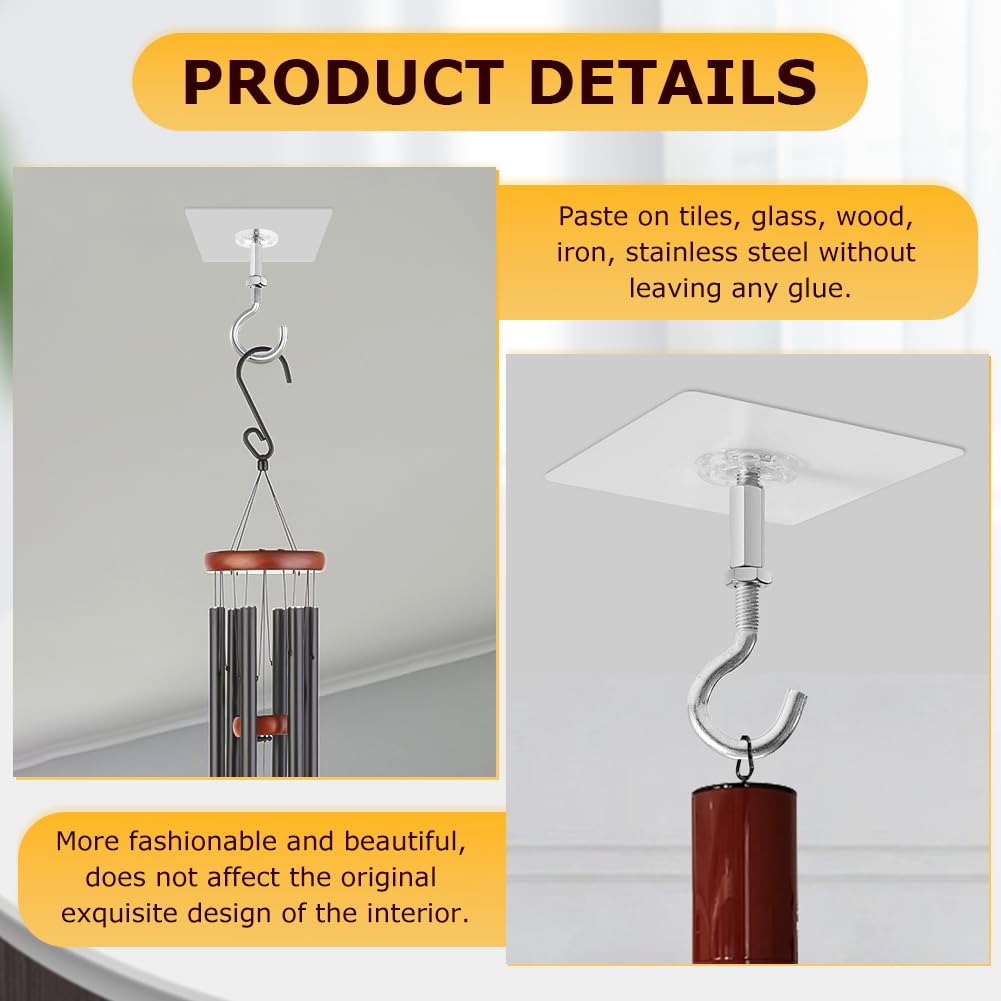YOSINXU 4 Pack Adhesive Ceiling Hooks, 30lbs Heavy Duty Ceiling Hooks for Hanging Plants, No Drilling Wall Hook Sticky Hanger for Hanging Lights, Wind Chimes, Lantern