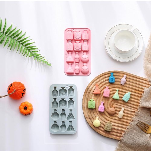 2 Pack 3D Apothecary Potion Bottle Silicone Molds 12 Cavity Halloween Themed Baking Mould Tray DIY Baking Tool for Chocolate Cake Dessert Candy Mousse Pastry Handmade Soap Crayons Cupcake Topper