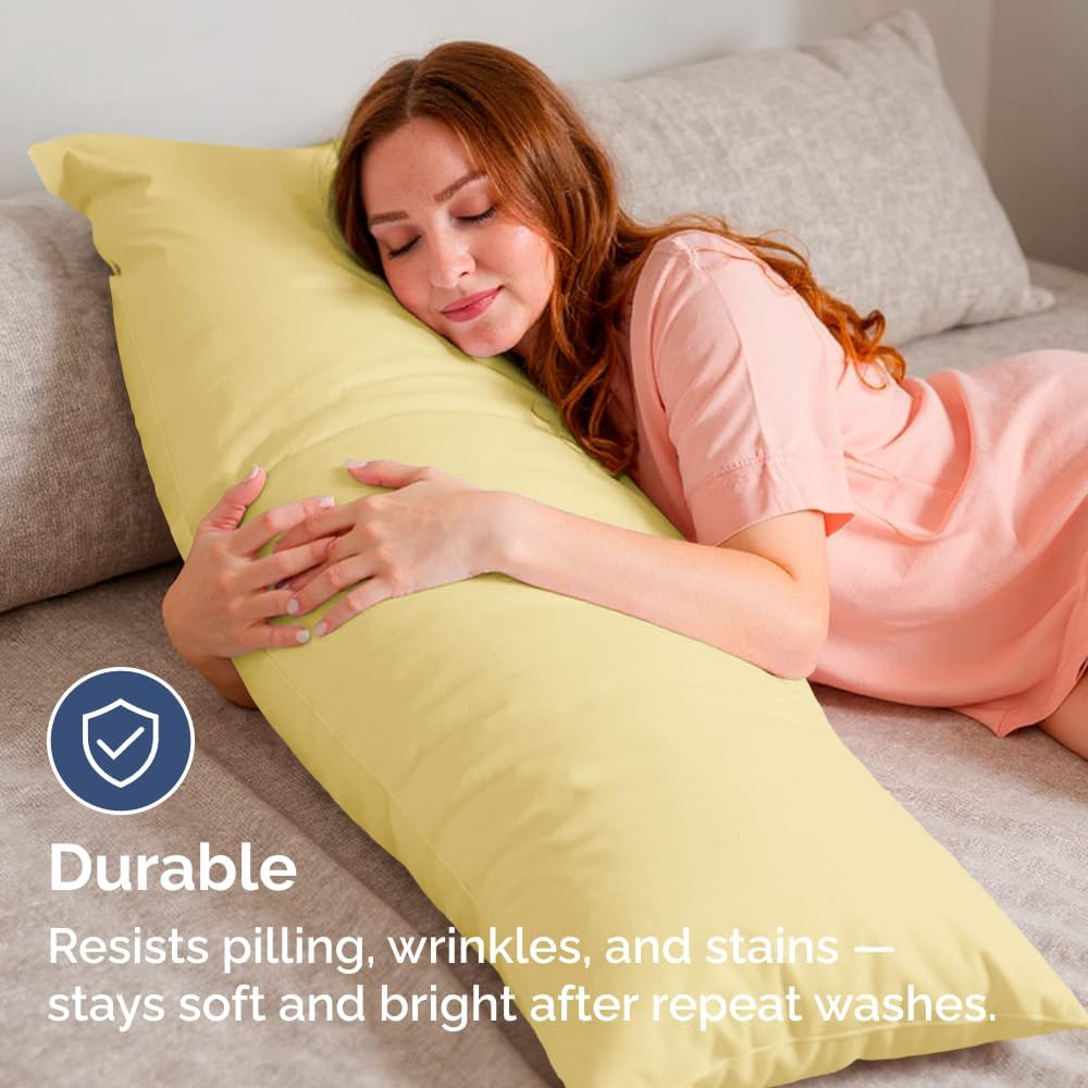 Skiennix Body Pillowcases Set of 2 | Soft 20x54 Long Pillow Covers for Side Sleepers - Comfy, Wrinkle-Free, Machine Washable - Yellow