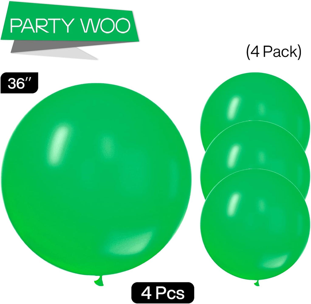 PartyWoo Green Balloons - 36 Inch Latex Helium Balloons for Birthday & Baby Shower Decor | 4pcs