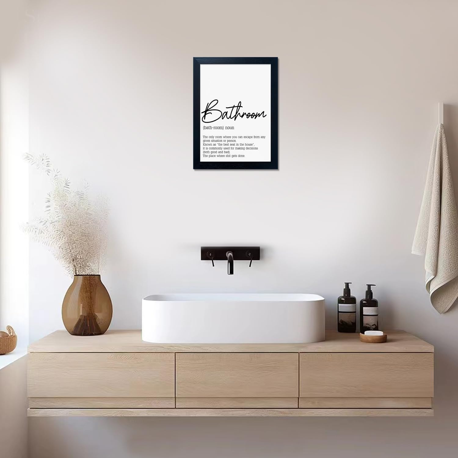 Black and White Bathroom Wall Art - Modern Quotes Decor | Small Framed Canvas Art