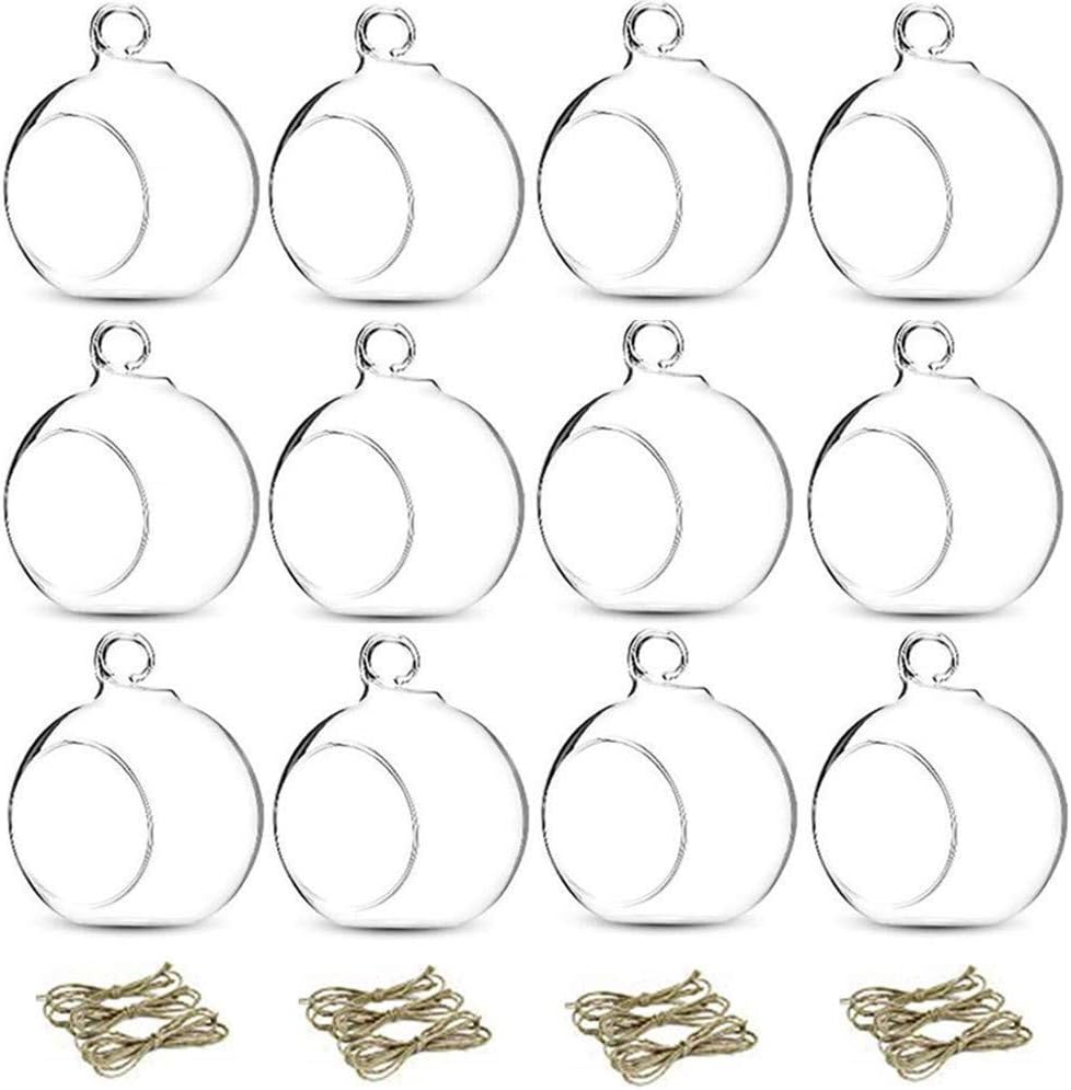 Skiennix Hanging Glass Tealight Holders - 12 Pcs Globe Terrariums for Indoor/Outdoor Decor