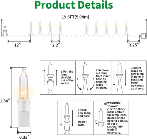 LAMPHOME Clear Christmas String Lights - 100 Count Waterproof Fairy Lights | 19.6ft White Wire for Indoor & Outdoor Decor