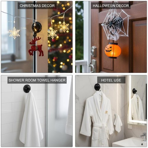 NL HOME Wreath Hangers for Glass Door or Window, 2-Pack Strong Suction Cup Utility Hooks, Black