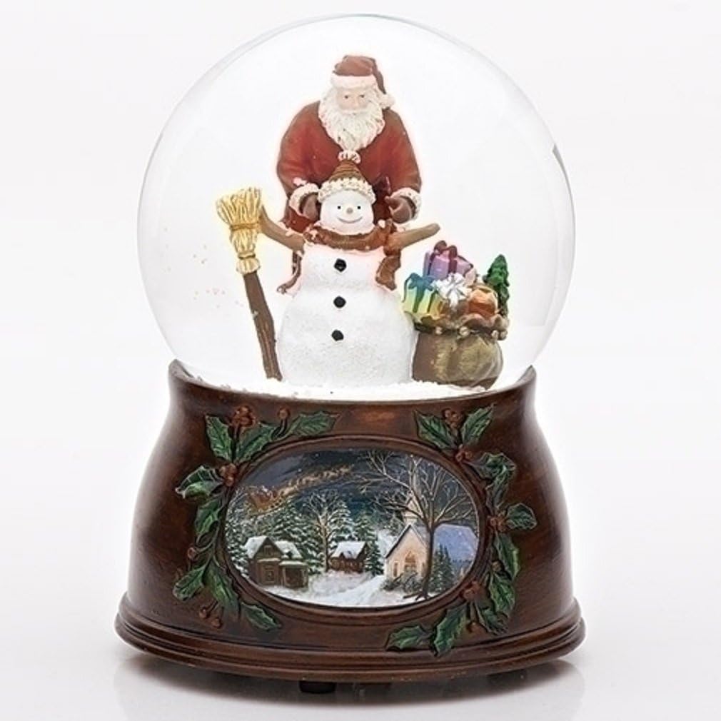 Roman Christmas Snow Globe - Musical Revolving Santa Claus & Snowman | 5-Inch Glitterdome