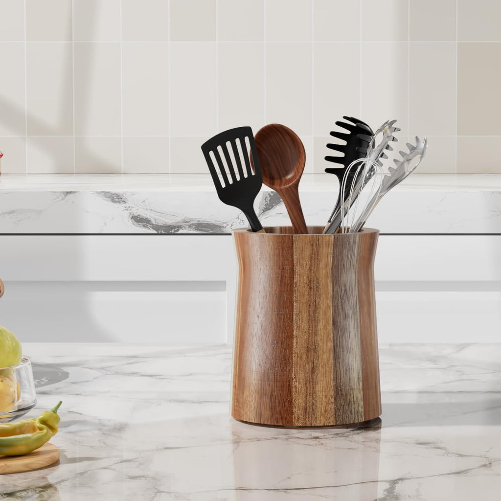 Segtenant Utensil Holder, Acacia Wood Utensil Holder for Kitchen Counter, 360° Rotating Cooking Utensil Crocks for Countertop, 7.2" Large Utensil Organizer for Spatula Storage