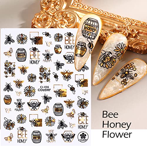 9 Sheets Laser Gold Nail Art Stickers 3D Floral Rose Leaf Decals