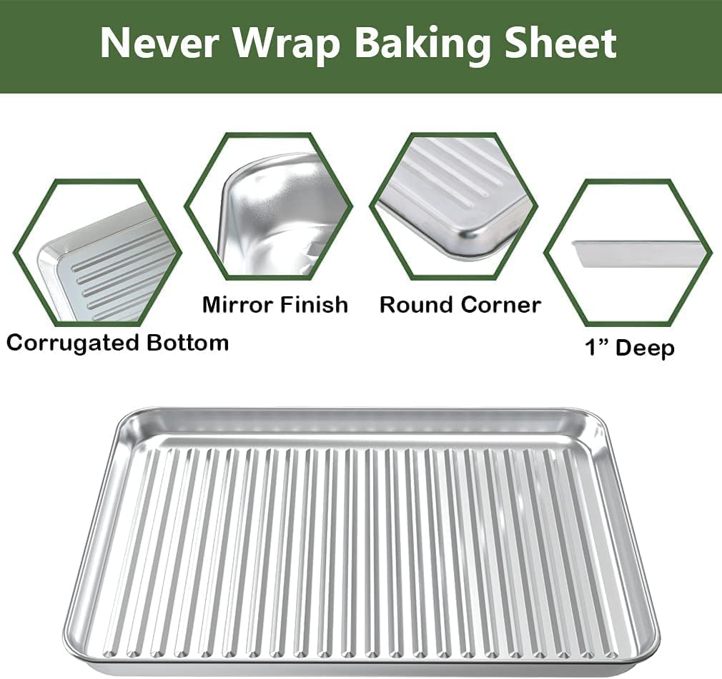 ROTTAY Baking Sheet Set - Stainless Steel Cookie Pans with Cooling Racks | Heavy Duty, Nonstick, 16 x 12 Inches