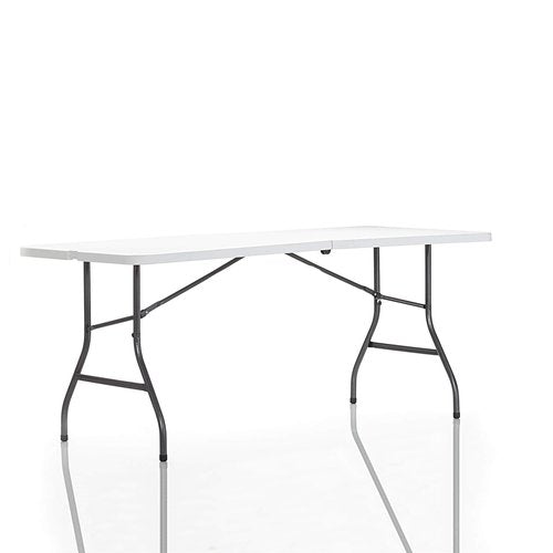 Cosco 6ft Fold-in-Half Blow Molded Folding Table, Indoor/Outdoor, Comfort Handle, Lightweight Plastic Construction - White